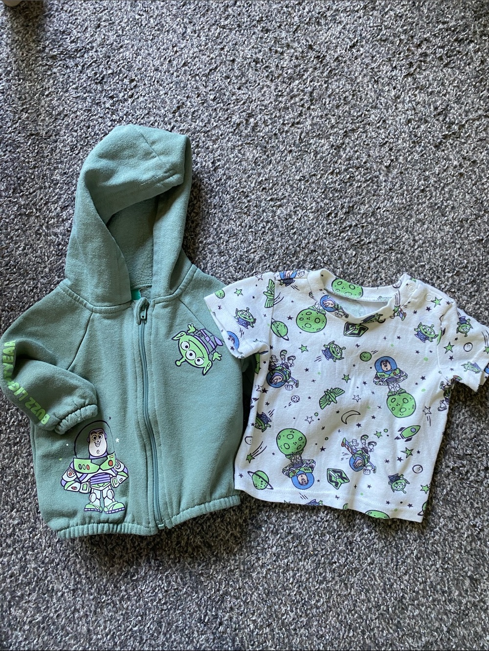 Disney Buzz Lightyear Green Hoodie and White Space Print Tee